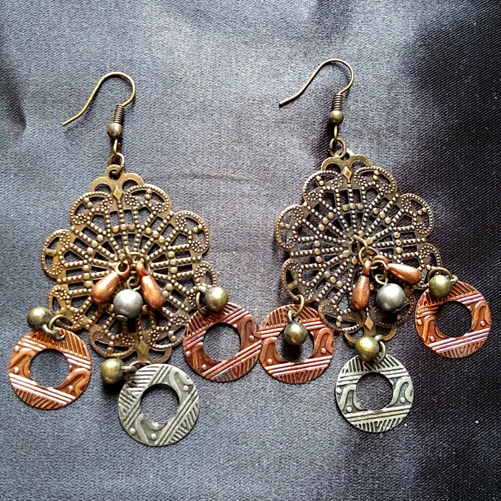 Bronze Rosette Dangle Earrings
